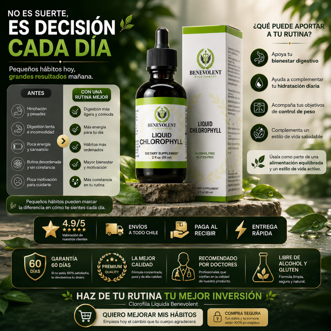 Clorofila Líquida Benevolent | Vitalidad y bienestar para complementar tu rutina