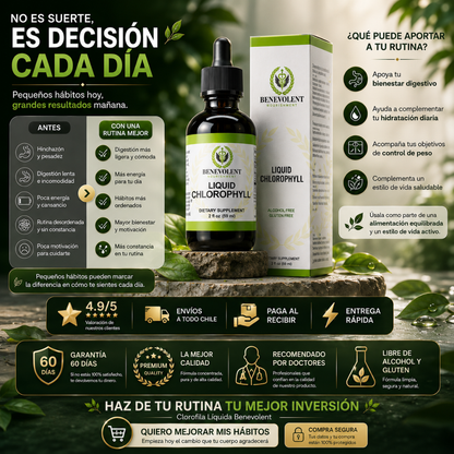 Clorofila Líquida Benevolent | Vitalidad y bienestar para complementar tu rutina